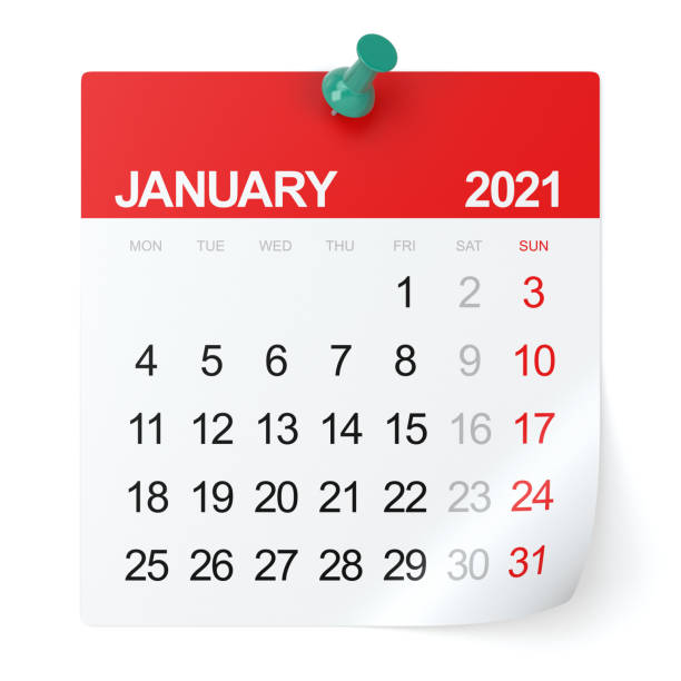 January 2021 - Calendar January 2021 - Calendar. Isolated on White Background. 3D Illustration new years day stock pictures, royalty-free photos & images