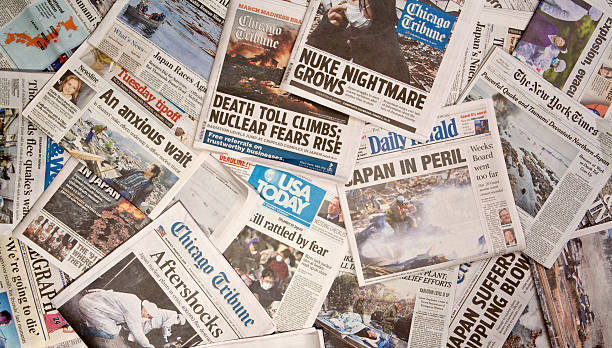 Japan Earthquake Newspaper headlines stock photo