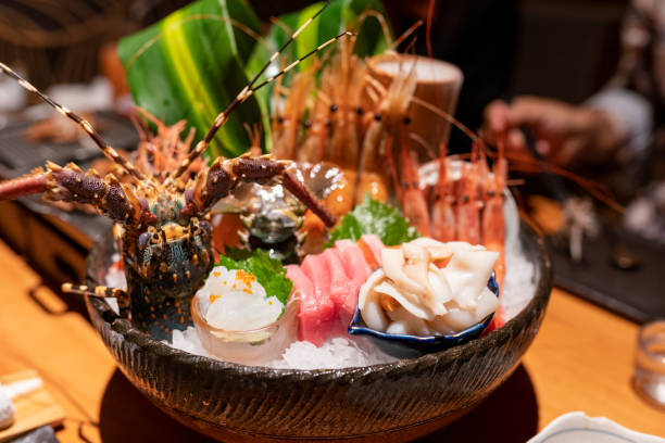 Japanese cuisines sashimi in the restaurant stock photo