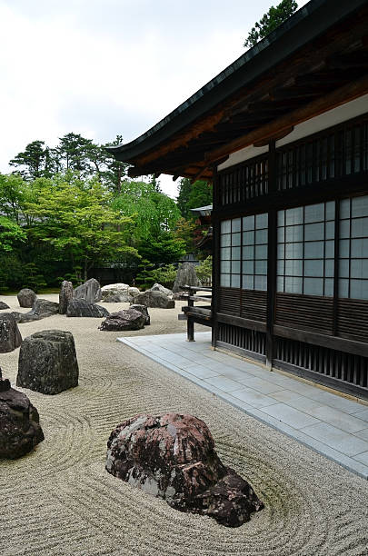 Japanese rock garden in Buddhist temple stock photo
