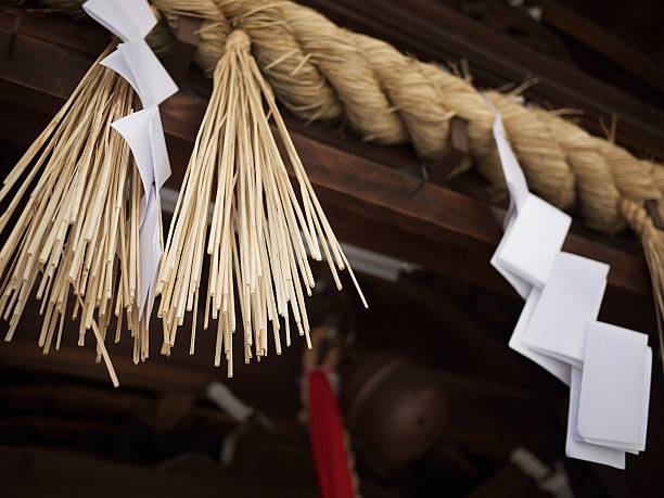 Japanese shrine rope and straw decoration  shrine stock pictures, royalty-free photos & images