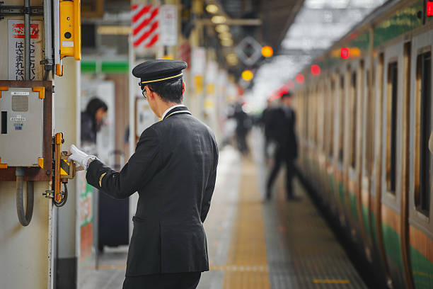 Japanese train conductor stock photo