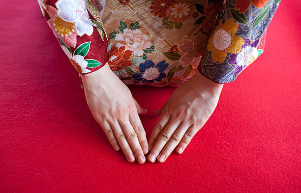 Japanese woman wearing kimono stock photo