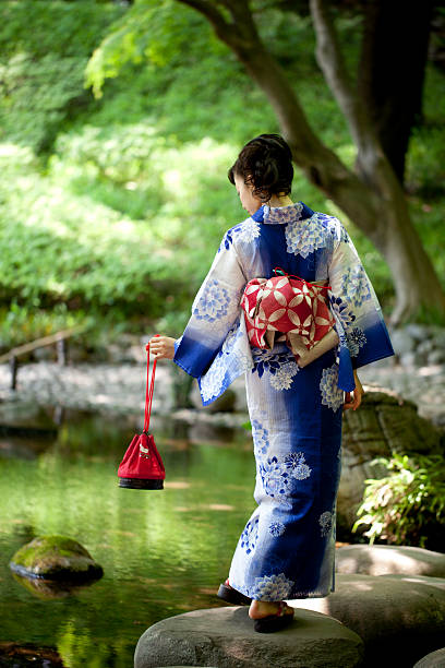 Japanese woman wearing yukata stock photo