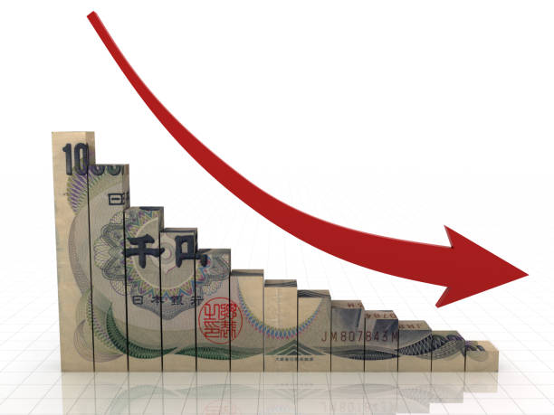日本円マネーファイナンス危機グラフグラフ - 景気悪化 ストックフォトと画像