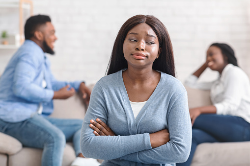 Jealous Black Girl Envy To Romantic Couple That Flirting On Background  Stock Photo - Download Image Now - iStock