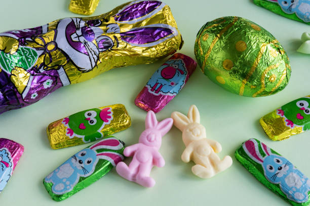 Jelly beans and chocolates easter day stock photo