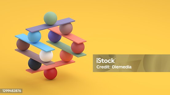 istock Jenga game color block tower with balls 1299482876