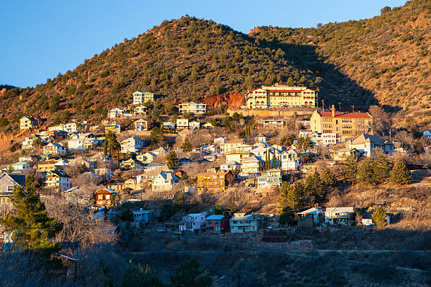 Jerome At Dawn Jerome town, nestled on a hillside in the winter's morning sun in Arizona, USA jerome arizona stock pictures, royalty-free photos & images