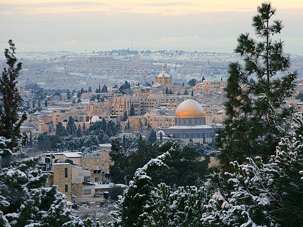 jerusalem in the snow - jerusalem stok fotoğraflar ve resimler
