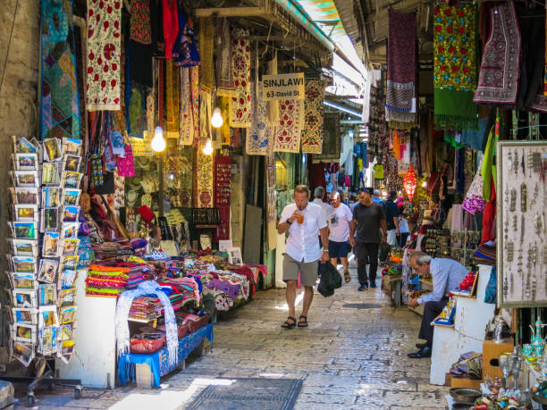 Jerusalem old city market bazaar stock photo