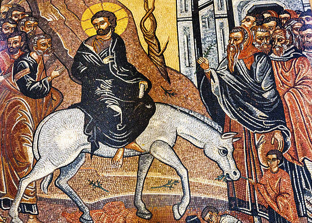 Jesus Palm Sunday Mosaic Saint George Church Madaba Jordan stock photo
