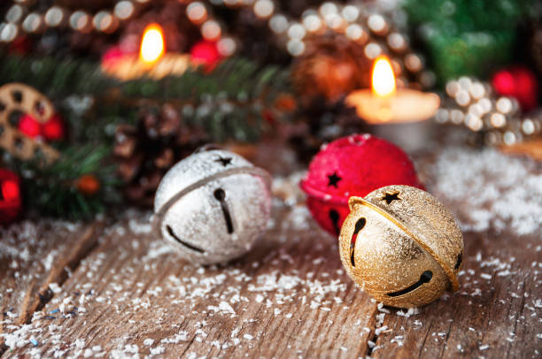 Jingle bells close-up. Christmas background stock photo
