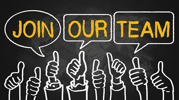 join our team.thumbs up on blackboard stock photo