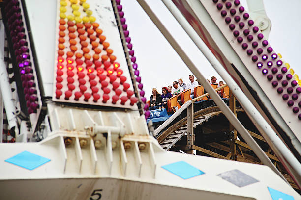 Joyful Roller Coaster Riders on at the Washington State Fair stock photo