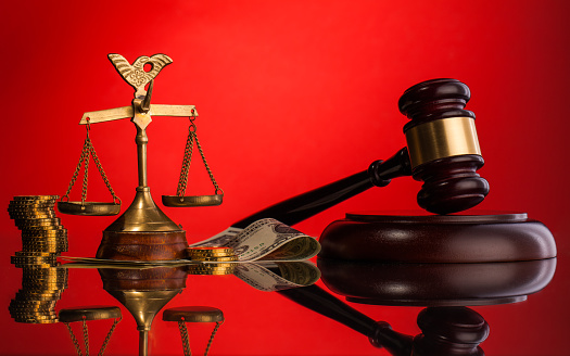judge  gavel composition  on red background
