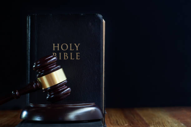 Judge's gavel and holy bible book stock photo