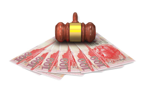 Judge's gavel with Hong Kong Dollars compensation lawsuit stock pictures, royalty-free photos & images