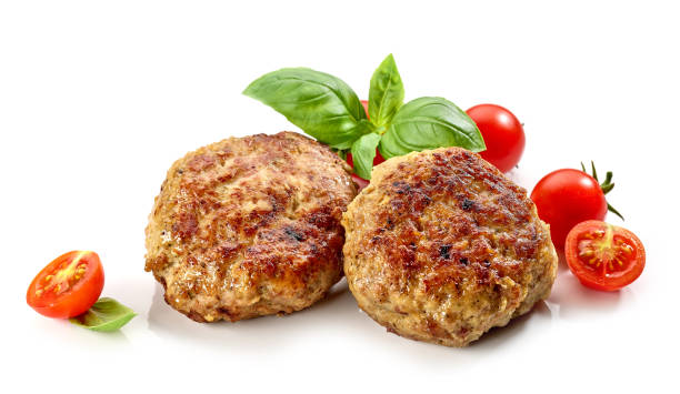 juicy homemade baked meat cutlets freshly baked homemade cutlets isolated on white background pork photos stock pictures, royalty-free photos & images