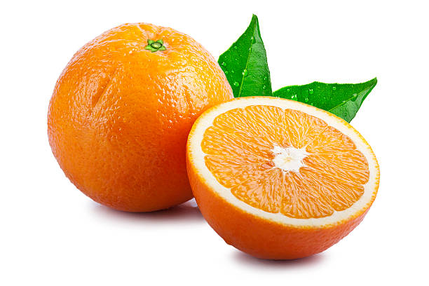 Juicy Orange Refreshment with Leafs stock photo