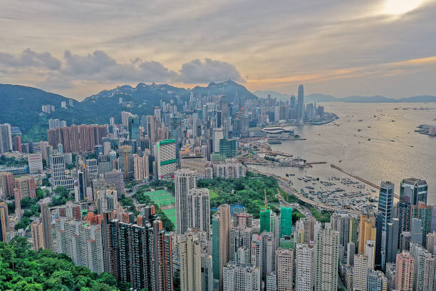27 july 2019 Victoria Harbor as viewed top stock photo