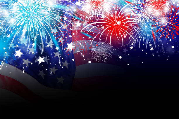 USA 4 july independence day design of america flag with firework background USA 4 july independence day design of america flag with firework background july stock pictures, royalty-free photos & images