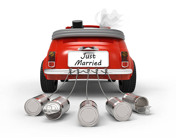 Just Married Just Married isolated on white background 3D rendering newlywed stock pictures, royalty-free photos & images