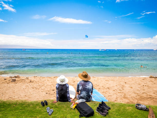 Kaanapali Beach, Maui, Hawaii, three miles of white sand and crystal water stock photo