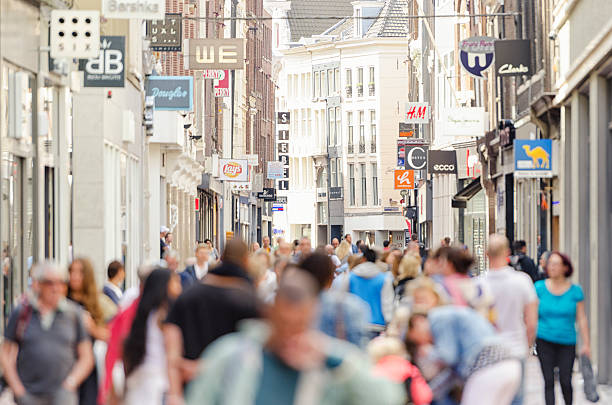 Kalverstraat shopping street Amsterdam city center stock photo