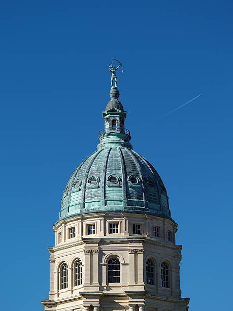 Kansas Capitol dome east side "The copper-clad dome of the Kansas State Capitol building, east side.Some similar pictures from my portfolio:" topeka stock pictures, royalty-free photos & images