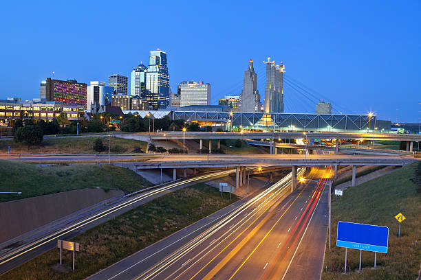 Kansas City. Image of the Kansas City skyline and busy highway system leading to the city. kansas city kansas stock pictures, royalty-free photos & images