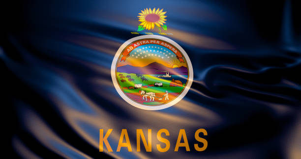 Kansas flag in the wind . 3d illustration Kansas flag in the wind. 3d illustration. Topeka olathe kansas stock pictures, royalty-free photos & images