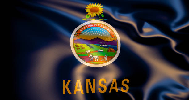 Kansas flag in the wind . 3d illustration Kansas flag in the wind. 3d illustration. Topeka olathe kansas stock pictures, royalty-free photos & images