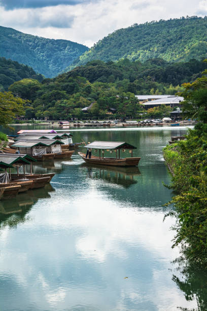 Katsura River in Arashiyama district, Kyoto, Japan stock photo