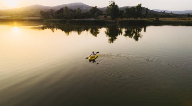 Kayaking on the lake stock photo