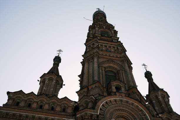 Kazan, Russia, May 2022: Belfry of the Epiphany Cathedral.Historical building on Bauman Street,Kazan stock photo
