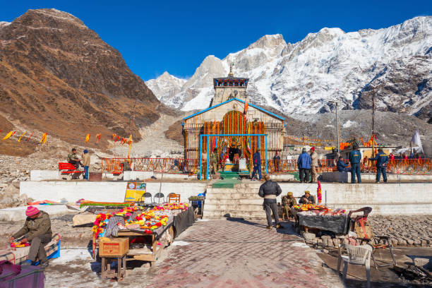 Kedarnath in India KEDARNATH, INDIA - NOVEMBER 10, 2015: Kedarnath Temple is a Hindu temple dedicated to Lord Shiva. It is located in the Garhwal Himalayas, India. kedarnath temple stock pictures, royalty-free photos & images