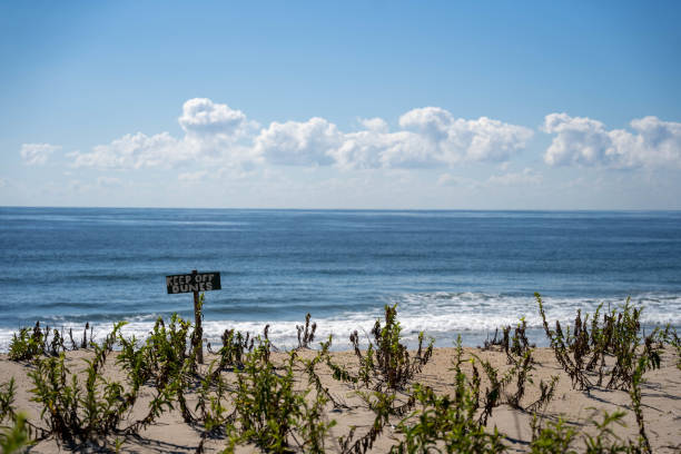 Keep off dunes sign at Rockaway Beach stock photo