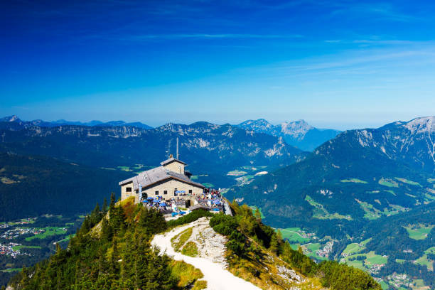 Kehlstein with Kehlsteinhaus, panoramic view over Berchtesgaden, 55MPx stock photo