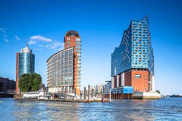 Kehrwiederspitze and Elbphilharmonie in the modern HafenCity of Hamburg stock photo