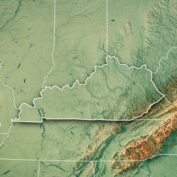 Kentucky State Usa 3d Render Topographic Map Border Stock Photo