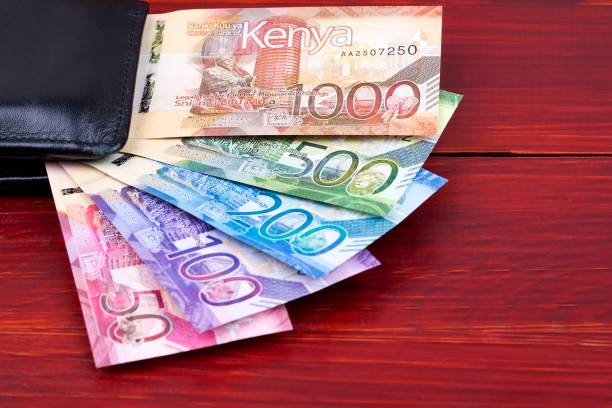 Kenyan Shillings in the black wallet stock photo