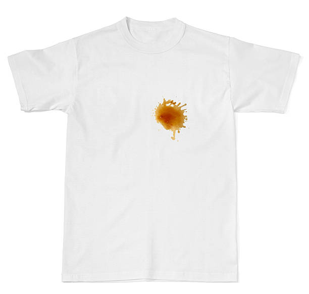 ketchup chocolate coffee wine food stains on a t shirt collection of various food stains from ketchup, chocolate, coffee and wine on white t shirt ketchup smear stock pictures, royalty-free photos & images