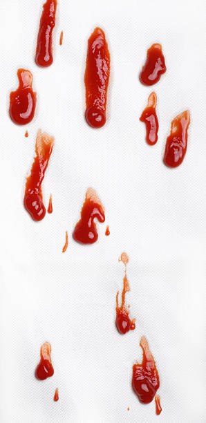 ketchup real ketchup on real white fabric. ketchup smear stock pictures, royalty-free photos & images