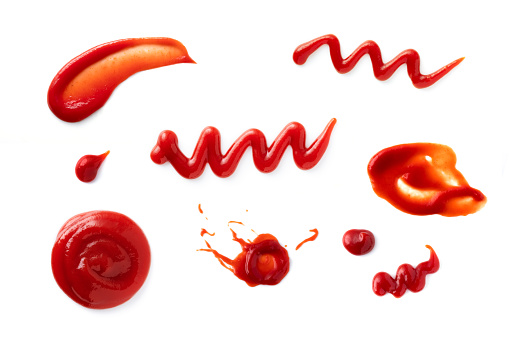 Ketchup splashes, group of objects.
