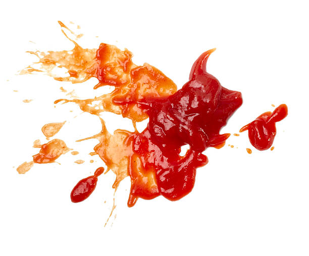 ketchup stain dirty seasoning condiment food close up of  ketchup stains on white background  with clipping pathclose up of  ketchup stains on white background  with clipping path ketchup smear stock pictures, royalty-free photos & images