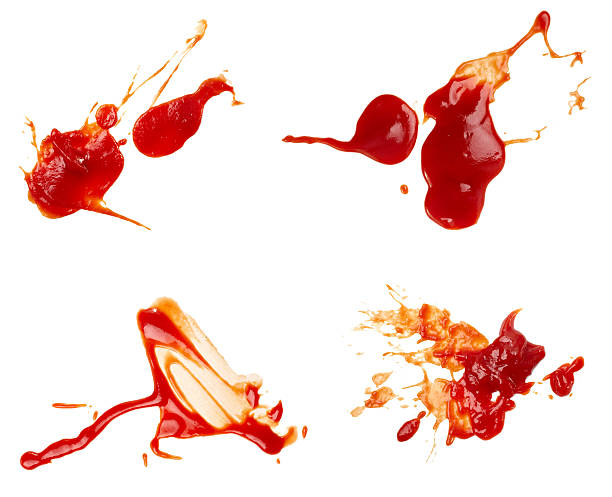 ketchup stain dirty seasoning condiment food collection of  ketchup stains on white background. each one is shot separatelycollection of  ketchup stains on white background. each one is shot separately ketchup smear stock pictures, royalty-free photos & images