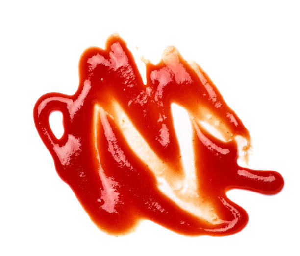 ketchup stain fleck  food drop tomato sauce accident liquid splash dirty fleck red close up of  a ketchup stain on white background ketchup smear stock pictures, royalty-free photos & images