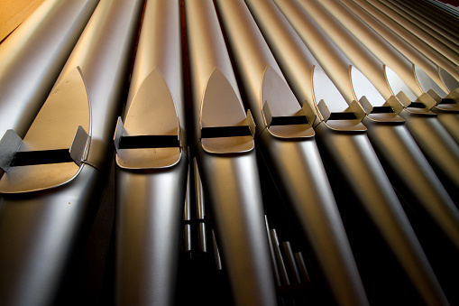 Keyboard keys close-up of a church organ