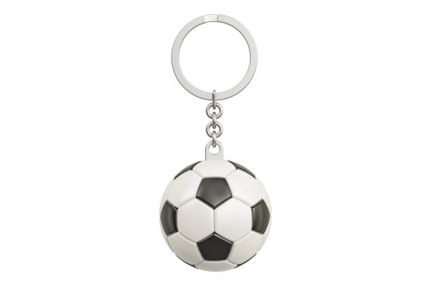 Keychain with a soccer ball, 3D rendering isolated on white background stock photo